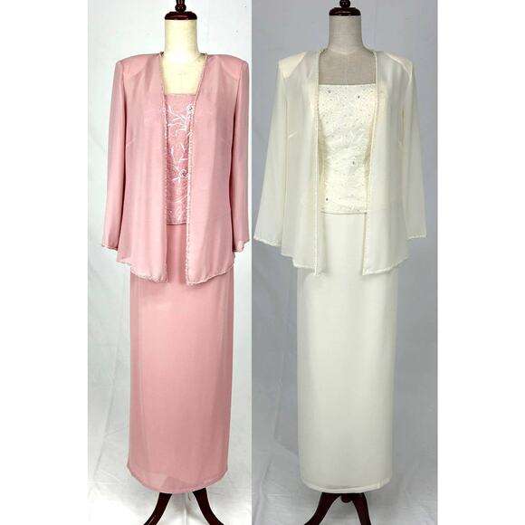 Chicas Dress Set Maxi Gown Jacket Women Medium Off White Embroidered Formal NWT - Picture 8 of 16